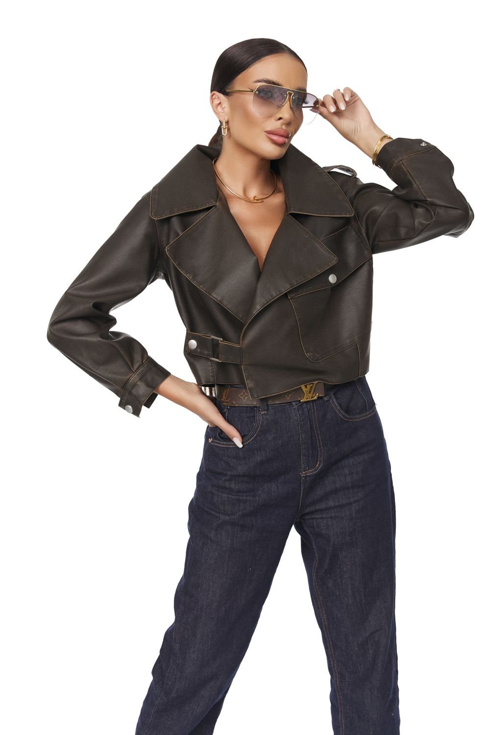 Vintage Bogas rövid barna női kabát