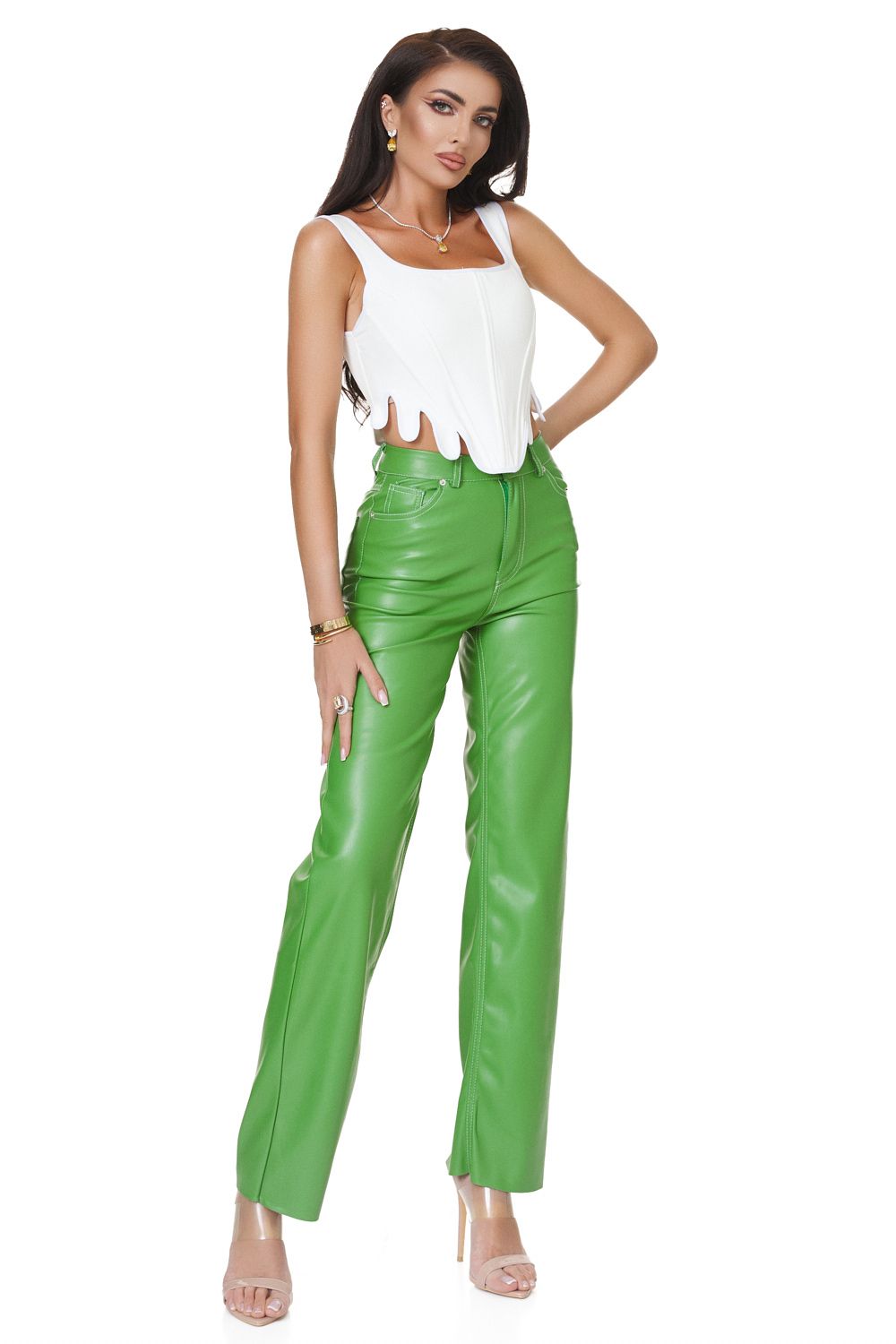 Relisa Bogas elegáns zöld női nadrág