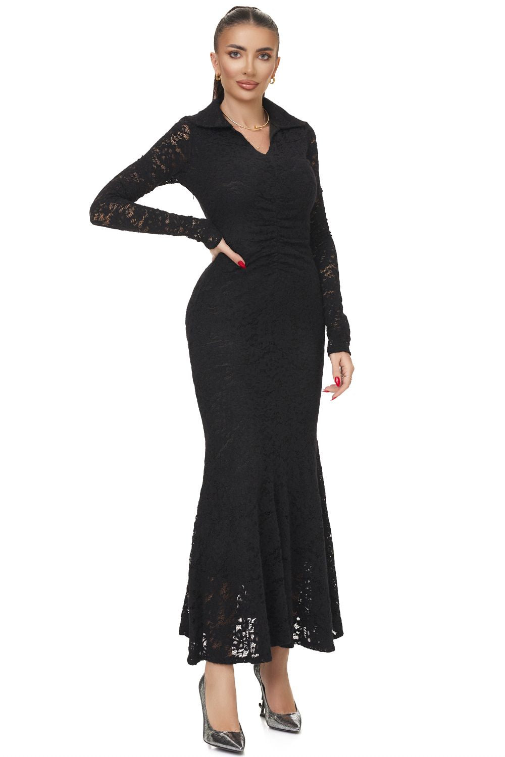 Mefesy Bogas elegáns hosszú fekete női ruha