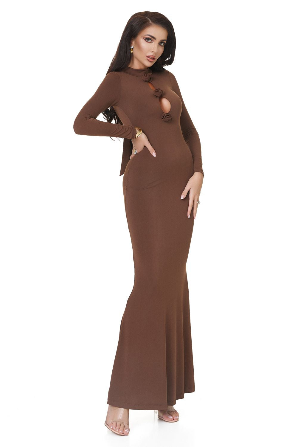 Glenday Bogas hosszú barna lycra női ruha