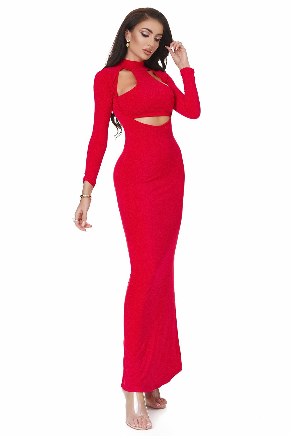 Hosszú piros lycra női ruha Melisea Bogas