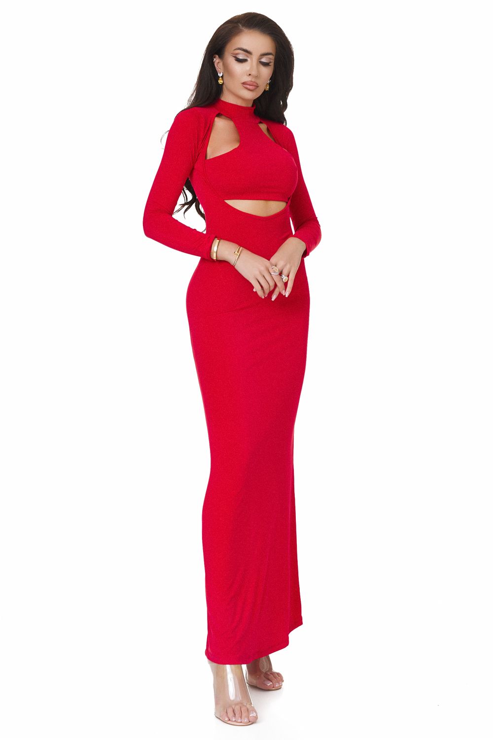 Hosszú piros lycra női ruha Melisea Bogas