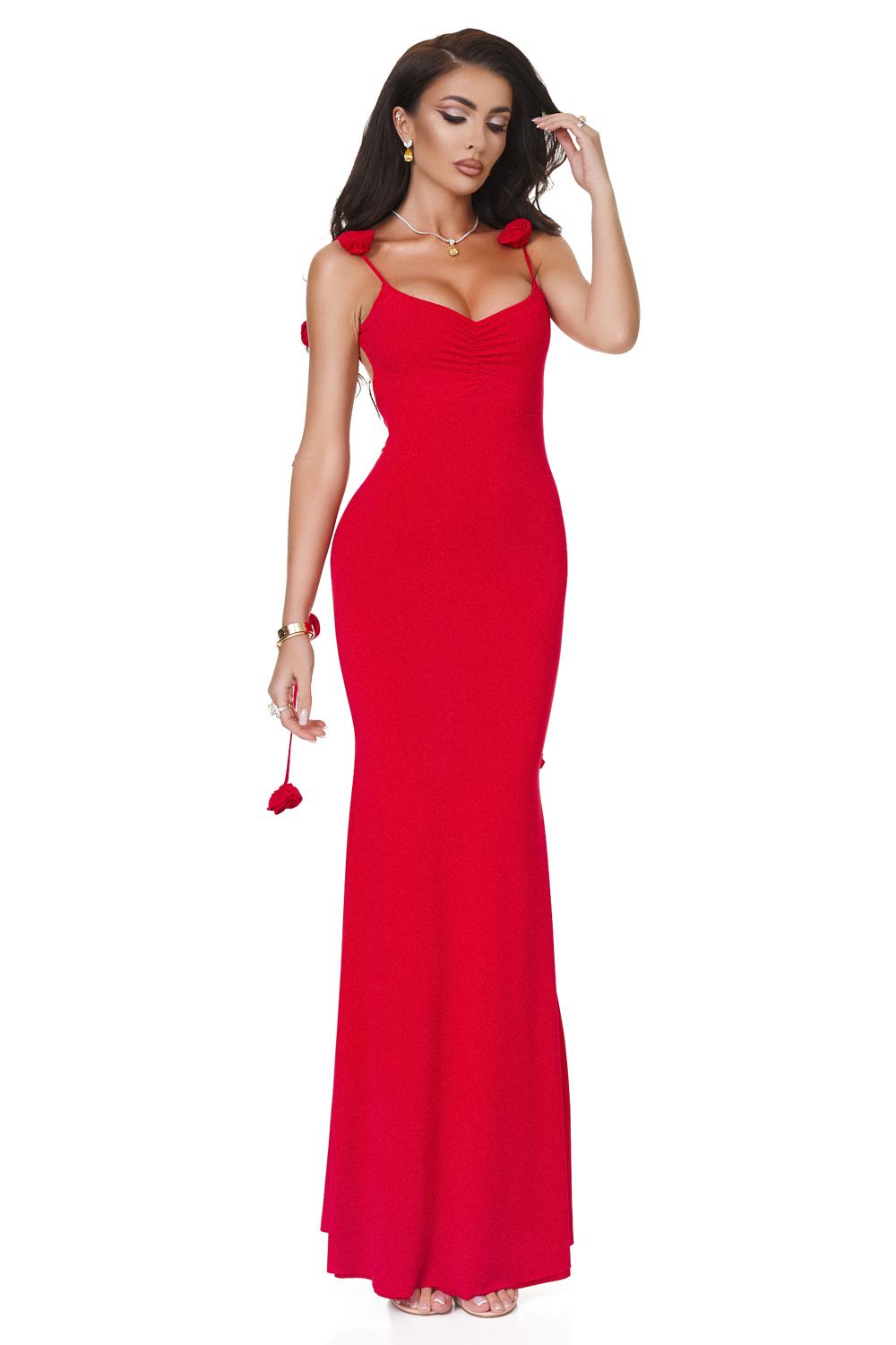 Hosszú piros lycra női ruha Tisanise