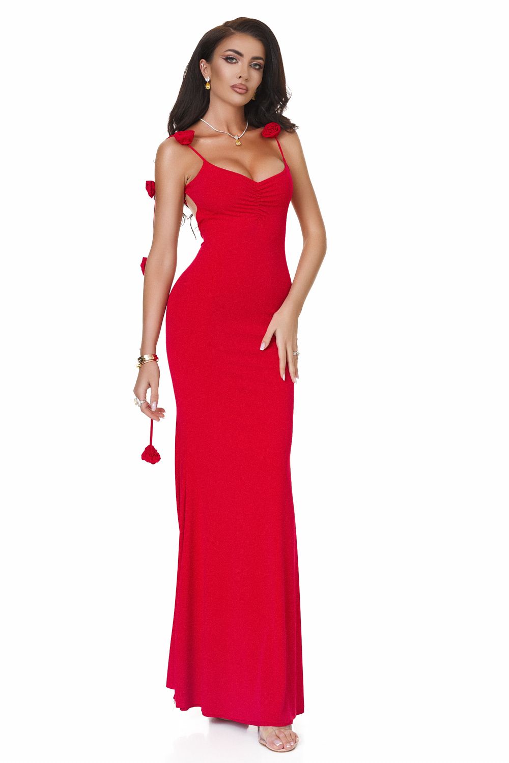 Hosszú piros lycra női ruha Tisanise