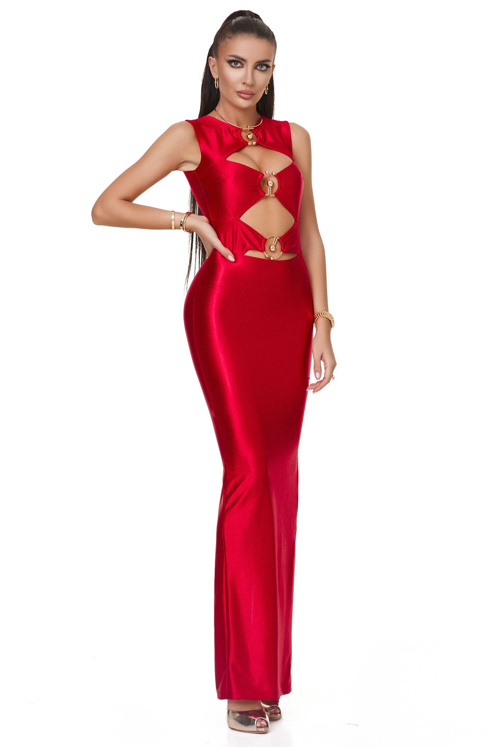 Xasila Bogas hosszú piros lycra női ruha