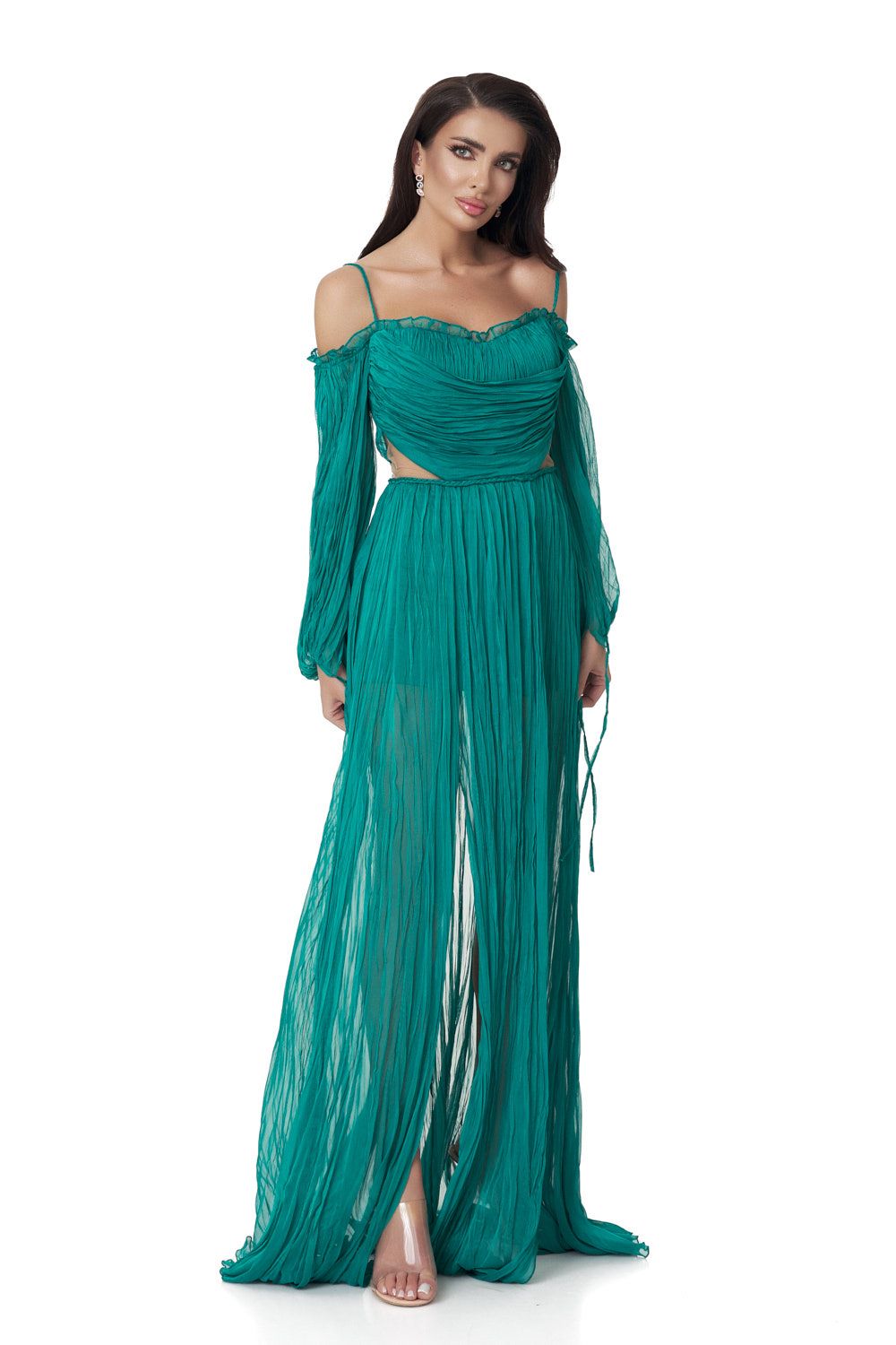 Ekanta Bogas hosszú zöld selyem női ruha