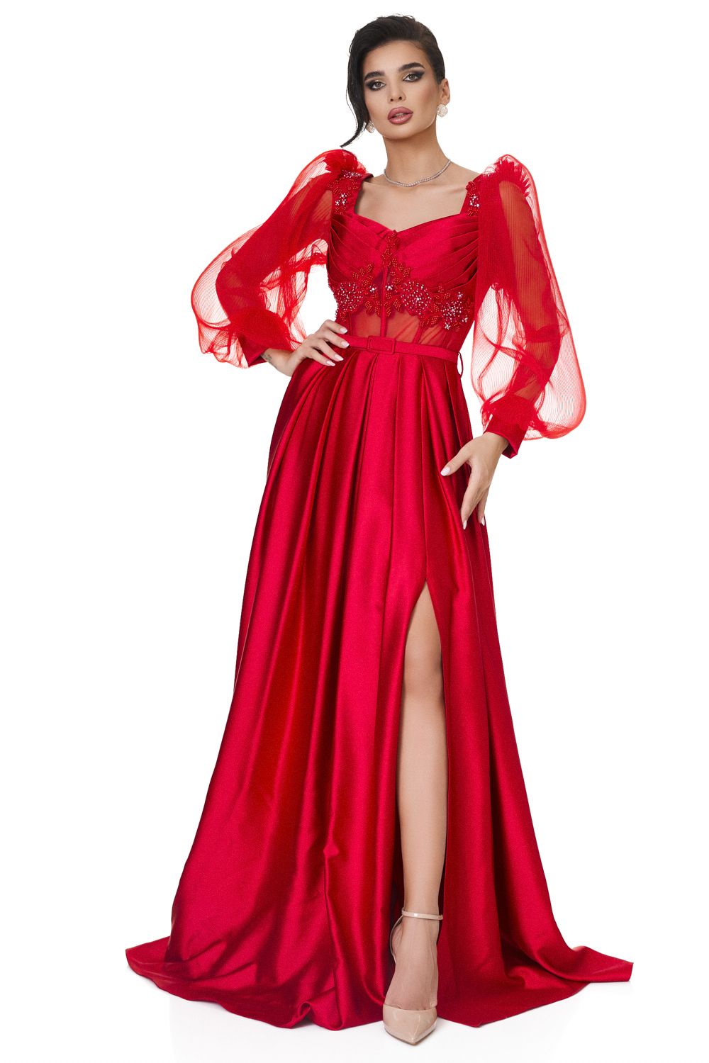 Hosszú piros női ruha Brilians Bogas