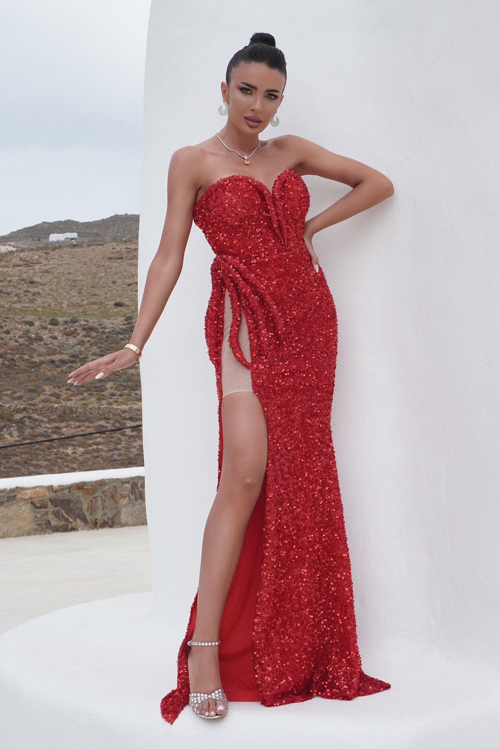 Romera Bogas hosszú piros női ruha