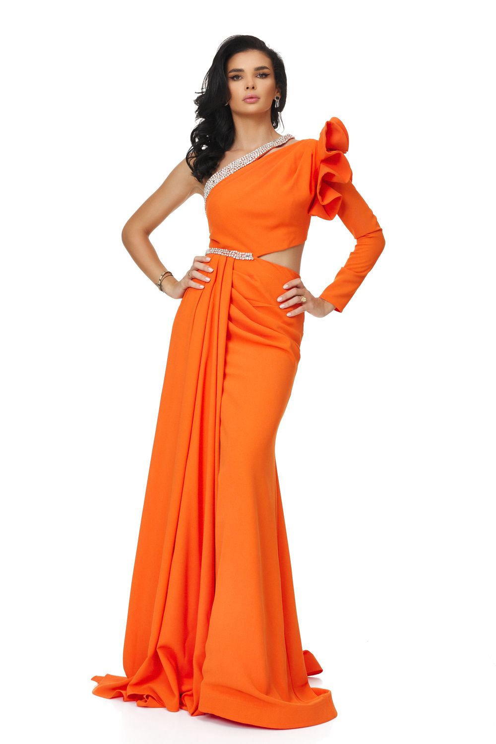 Elasia Bogas hosszú narancssárga szövet női ruha