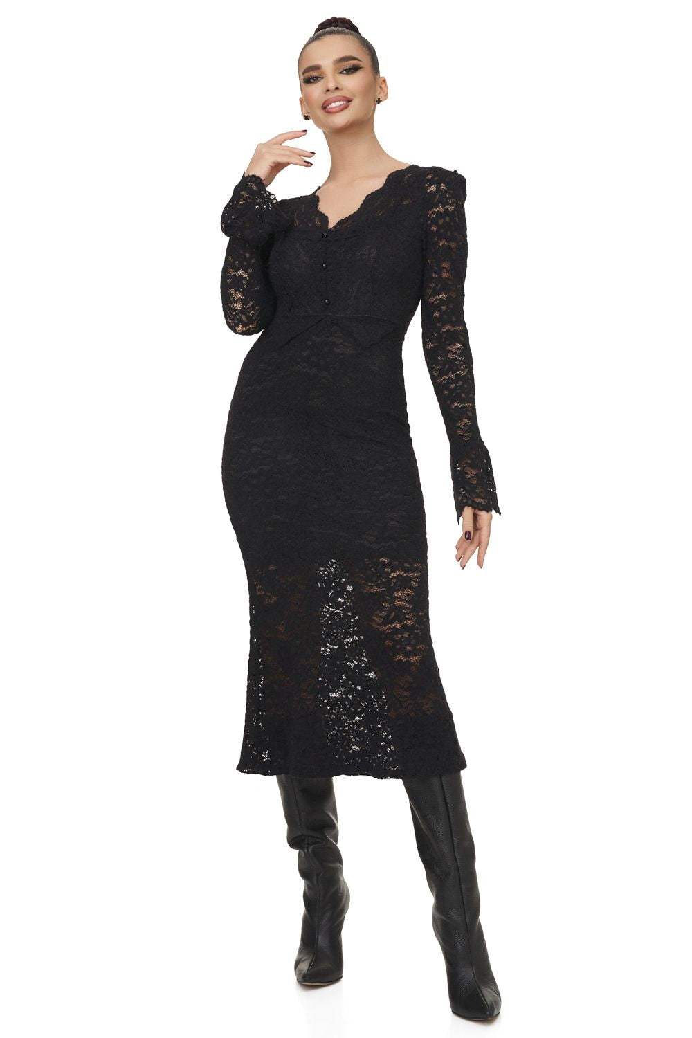 Delisy Bogas elegáns fekete női midi ruha
