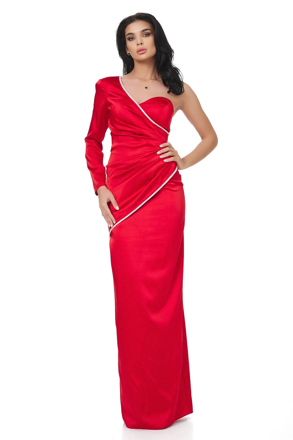 Hosszú piros szatén ruha Marinette Bogas