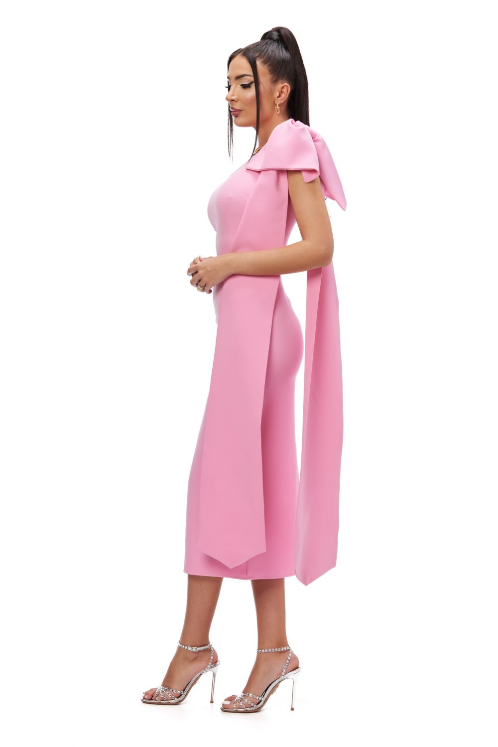 Marieke Bogas rózsaszín szövet midi ruha